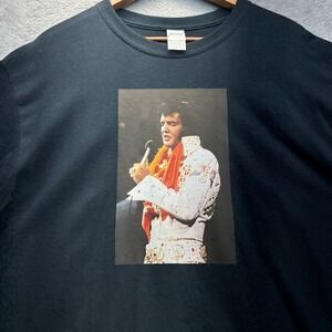 Gildan Elvis Presley Graphic T-Shirt Mens Large Black Rock N Roll Music Tee
